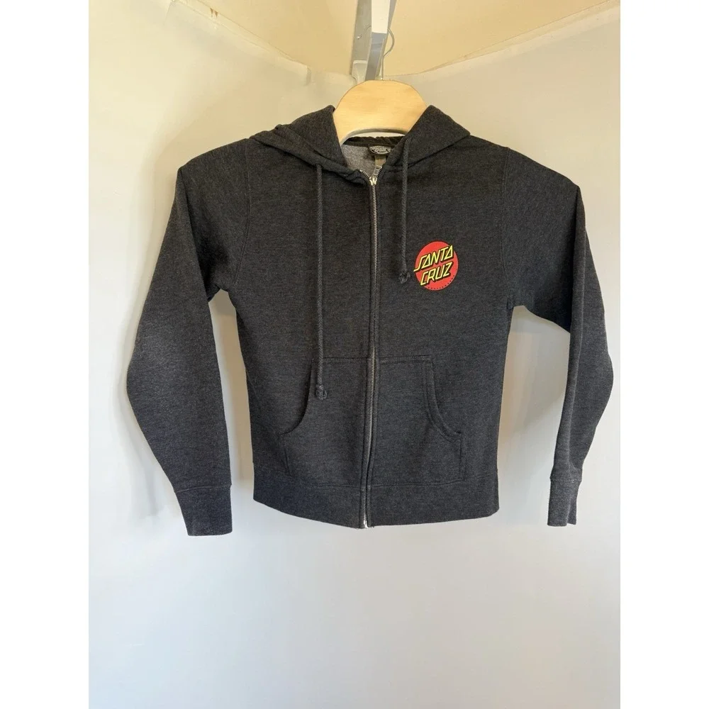 Santa Cruz Skateboards Dark Gray‎ Hoodie Full Zip Big Dot Size Youth XLarge EUC
